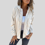 DANNA™ – CASACO DE VELUDO COM CAPUZ E FECHO DE CORRER