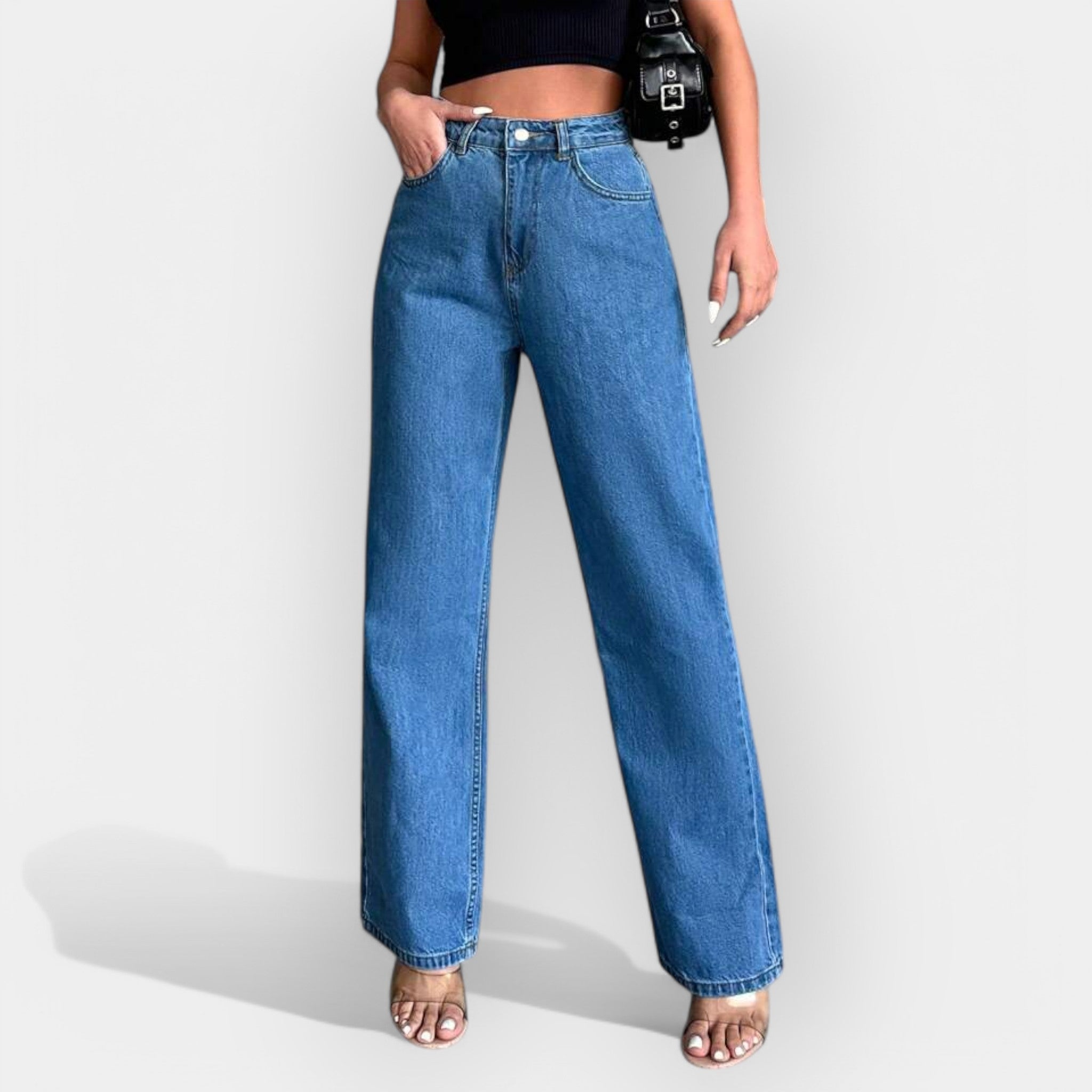 KARA™ – JEANS DE CINTURA ALTA COM CORTE SOLTO