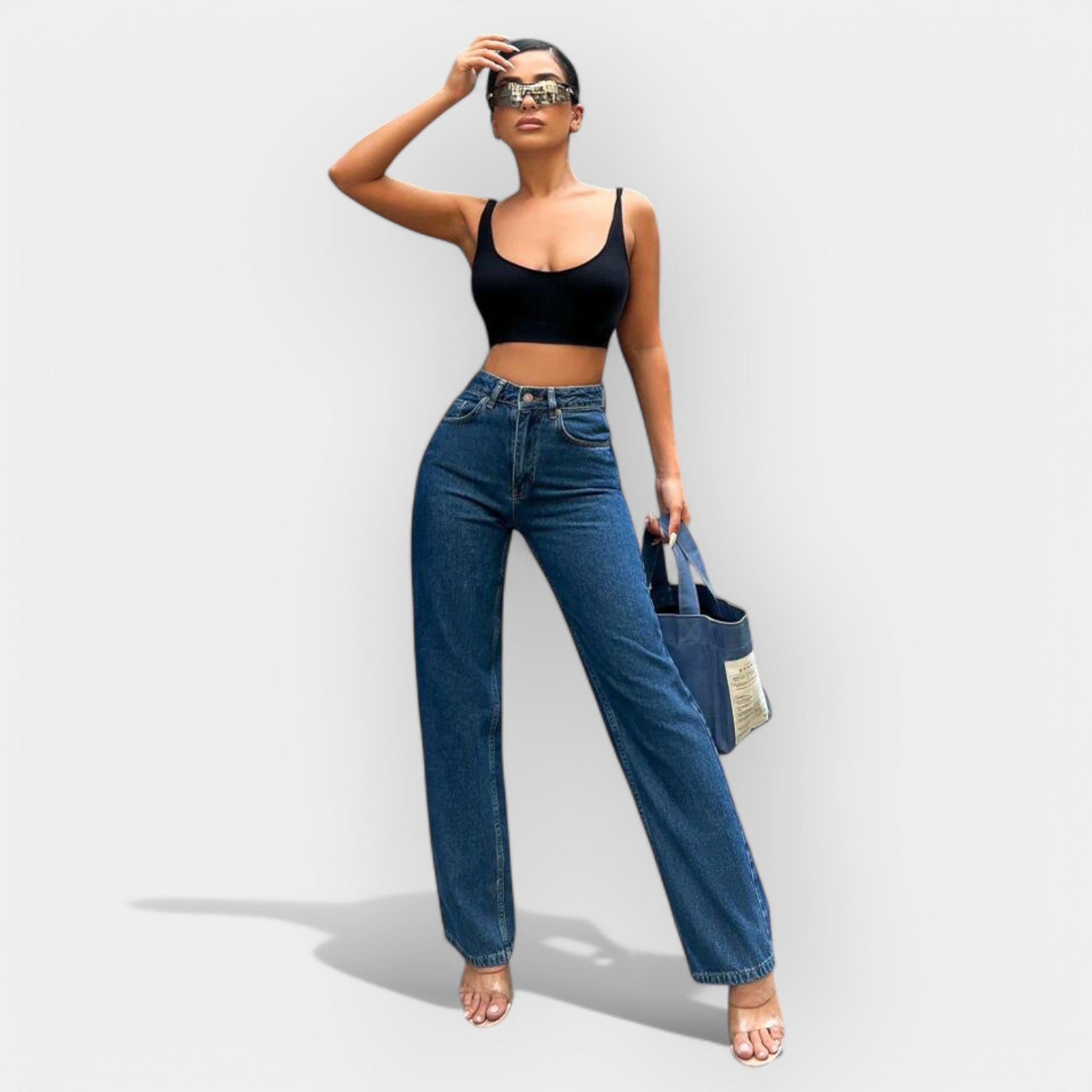 KARA™ – JEANS DE CINTURA ALTA COM CORTE SOLTO