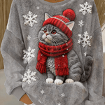 Kvinders Søde Jule Kat Kunst Print Casual Flannel Hoodie