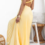 ABBY™ – VESTIDO MAXI PLISSADO AMARELO