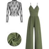 MARYAM™ - CONJUNTO COM T-SHIRT DE RENDA E MACACÃO COM BOLSOS