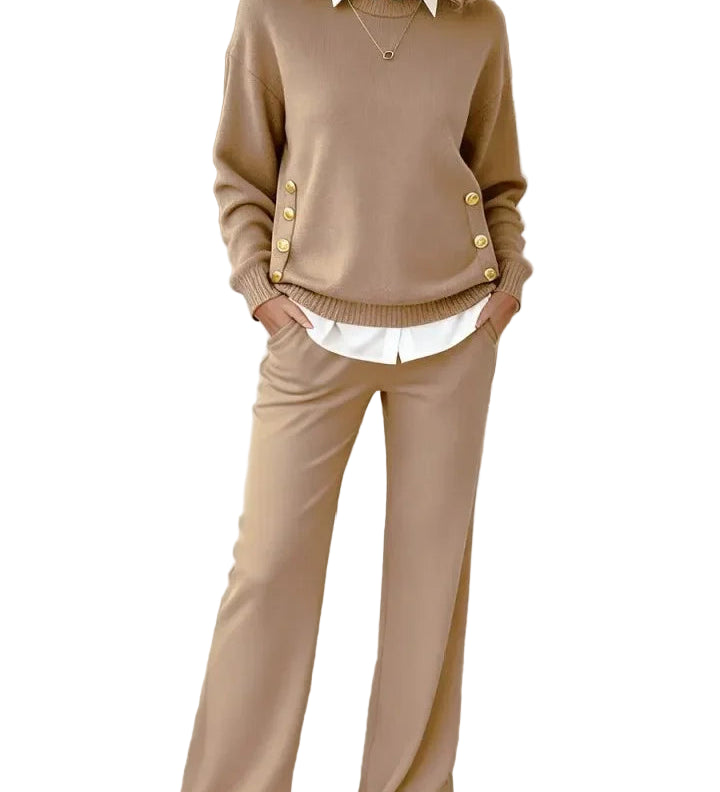 ELLA™ - CONJUNTO CONFORTÁVEL COM CAMISOLA DE MANGA COMPRIDA E CALÇAS