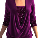 FÁTIMA™ - CAMISOLA FEMININA DE MANGA COMPRIDA COM PAETÊS