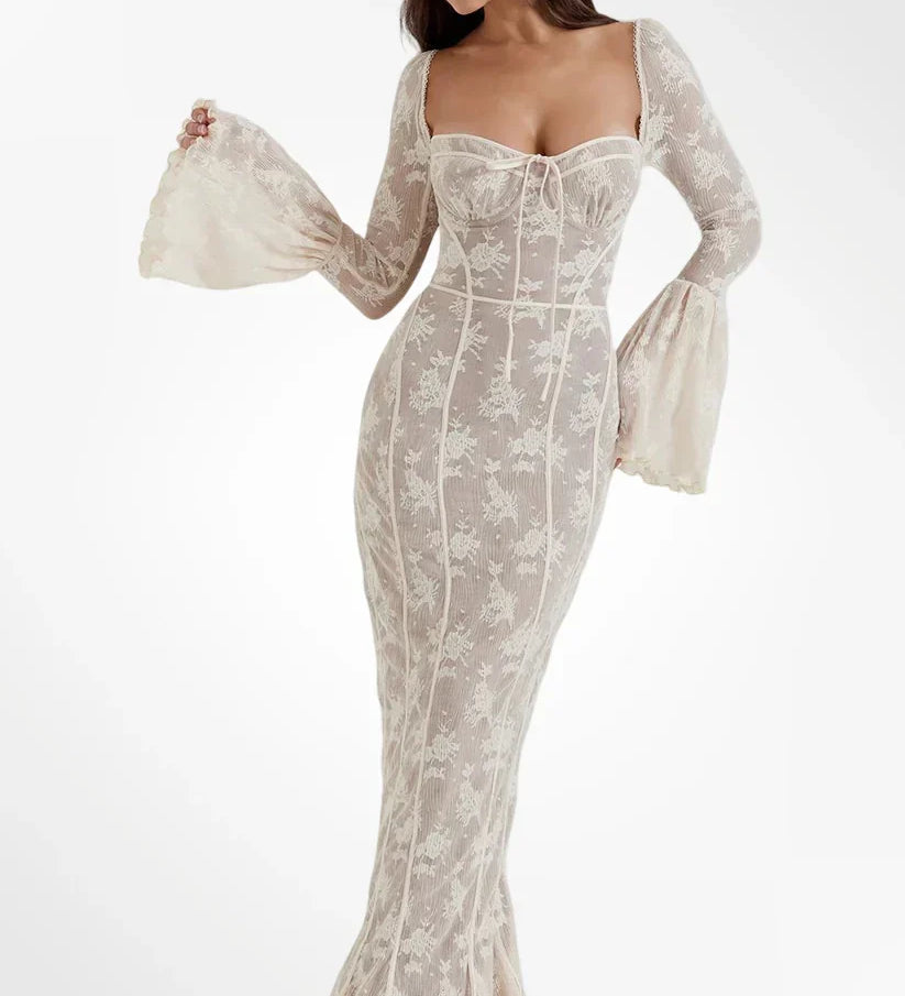 ALEGRA™ – VESTIDO LONGO DE RENDA COM ELEGÂNCIA ROMÂNTICA