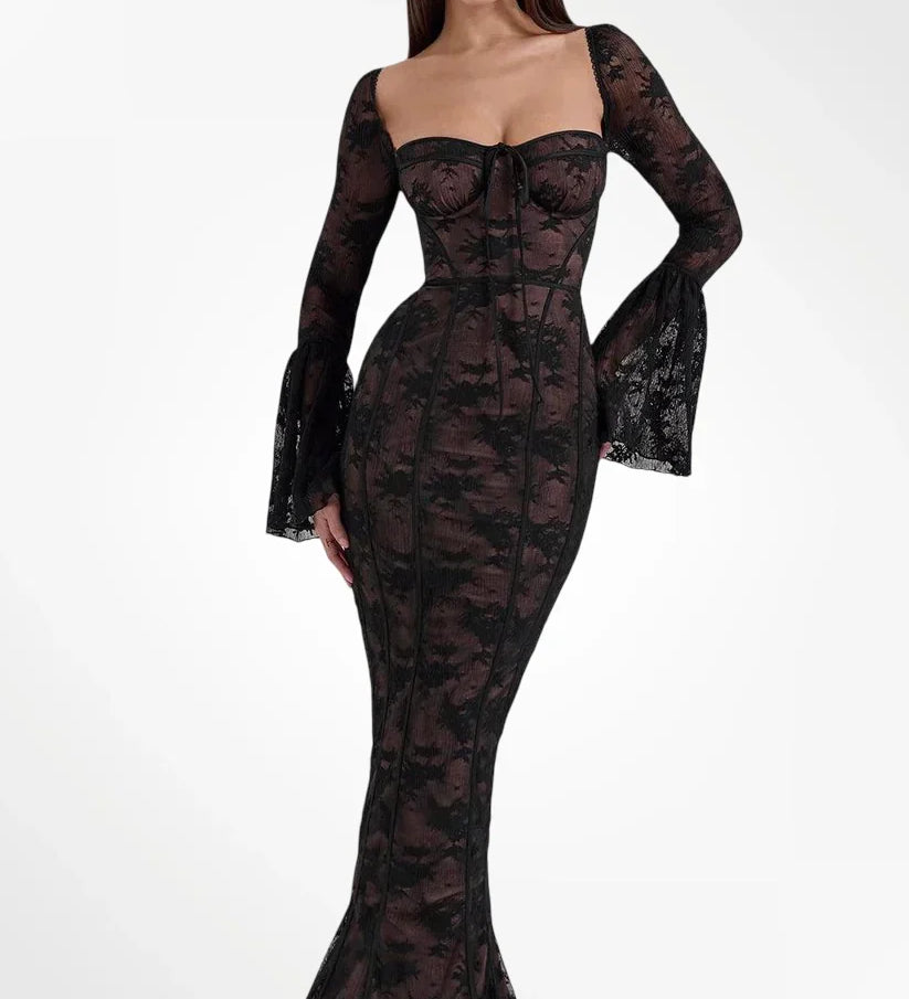 ALEGRA™ – VESTIDO LONGO DE RENDA COM ELEGÂNCIA ROMÂNTICA