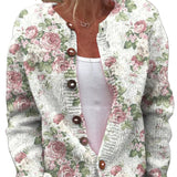 MARIA™ – CASACO COM PADRÃO DE ROSAS COR-DE-ROSA E BOTÕES