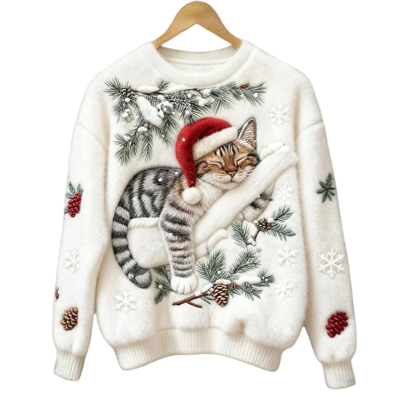 STEFANY™ | CAMISOLA FELPUDA FESTIVA COM GATO