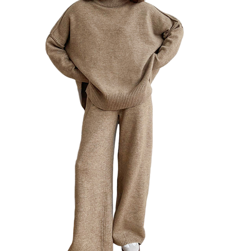 PAULA™ - CONJUNTO DE MALHA COM GOLA ALTA E CALÇAS LISAS