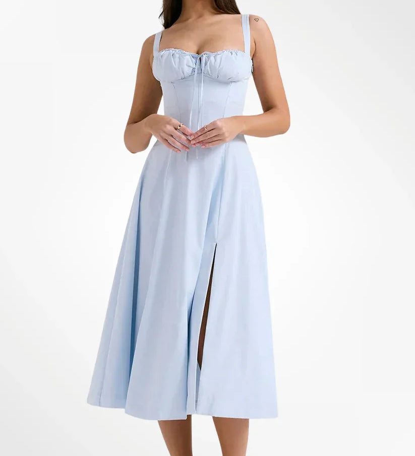 SABRINA™ – VESTIDO COM DETALHE DE CORSET E CINTURA MARCADA