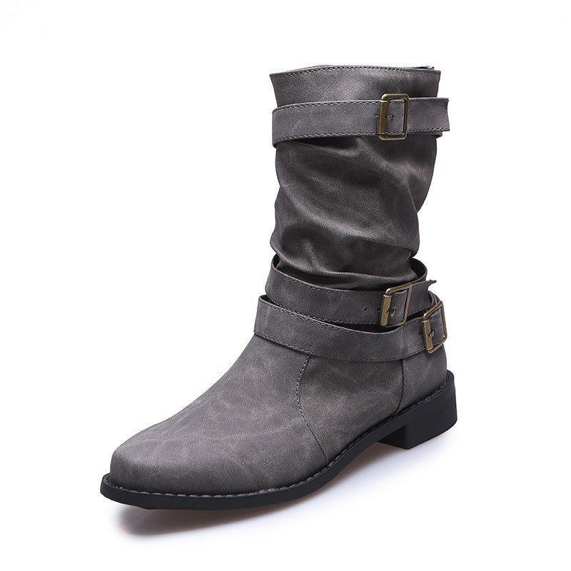 HELIA™ – BOTAS FEMININAS DE OUTONO COM FIVELA E SALTO BAIXO