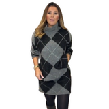 EVA™ | CONJUNTO DE MALHA COM PADRÃO LOSANGO — CAMISOLA E SAIA