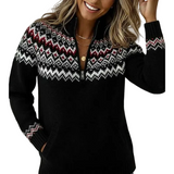 INES™ | CAMISOLA DE MALHA COM FECHO E PADRÃO NÓRDICO