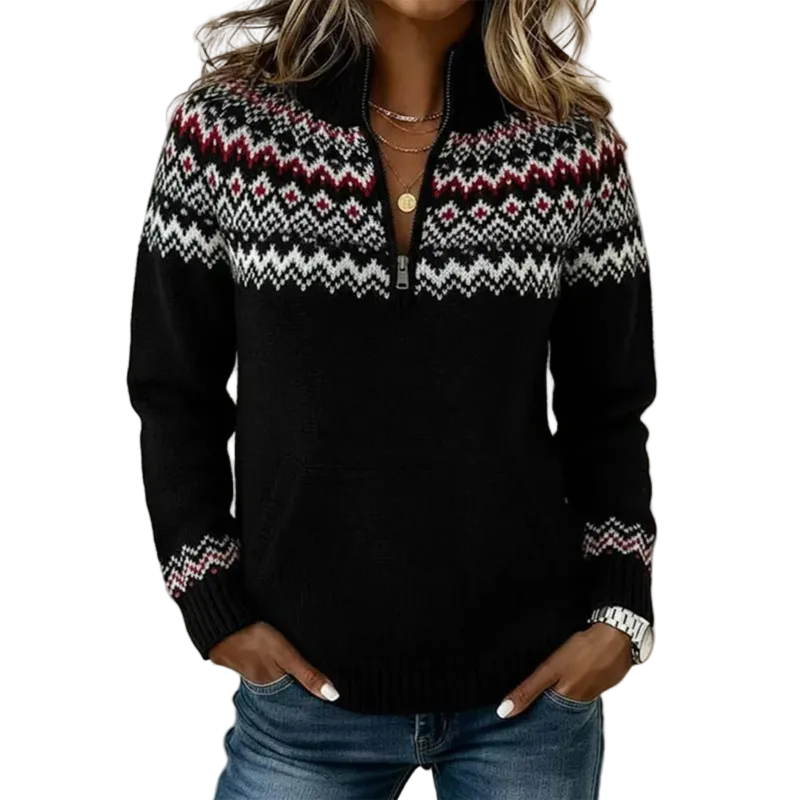 INES™ | CAMISOLA DE MALHA COM FECHO E PADRÃO NÓRDICO